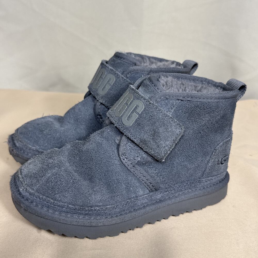 UGG Gray Suede Ankle Boots Neumel II Graphic Shearling Cozy Winter Kids Size 12